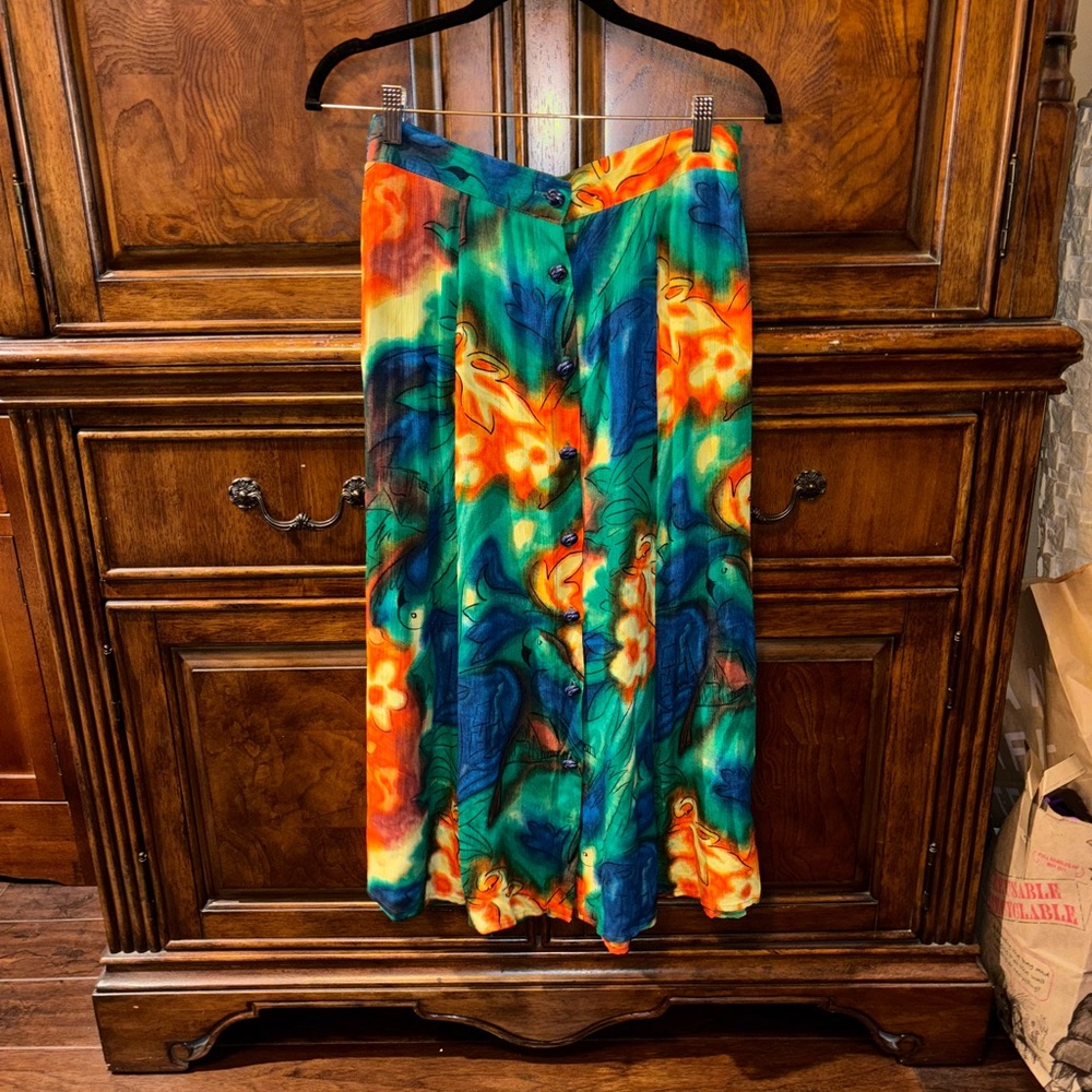 Vintage 1980’s Solitaire by Sharon Anthony Floral & Parrot Skirt